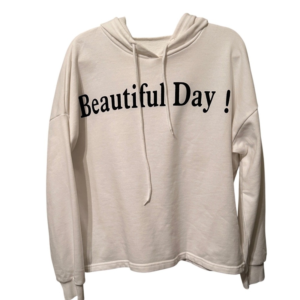 Beautiful Day Graphic Hoodie White Relaxed Fit Sweatshirt Size 2XL Positive Vibe